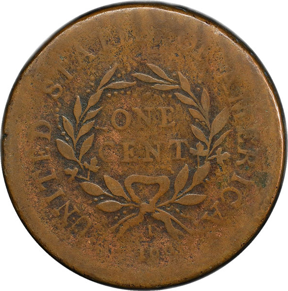 (1365) 1793 1C PCGS VG10 Wreath Cent reverse