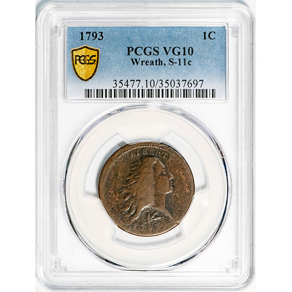 (1365) 1793 1C PCGS VG10 Wreath Cent slab