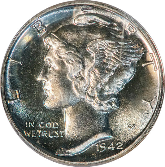 (5077) 1942 10C PCGS PR67 CAC Mercury obverse