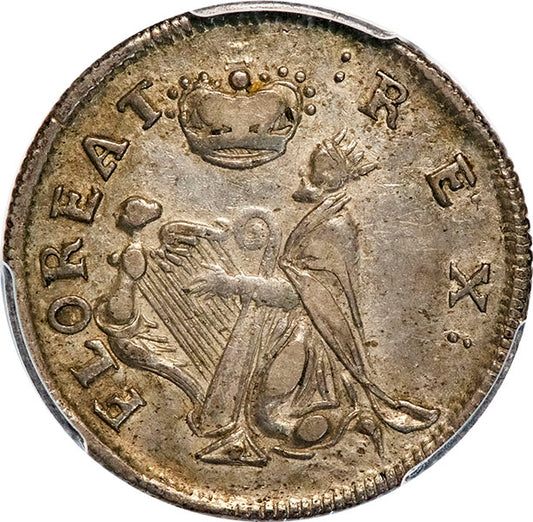(0045) 1670s NJ 1/4P Saint Patrick PCGS AU50 *** obverse