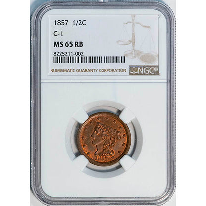 (1240) 1857 1/2C NGC MS65RB