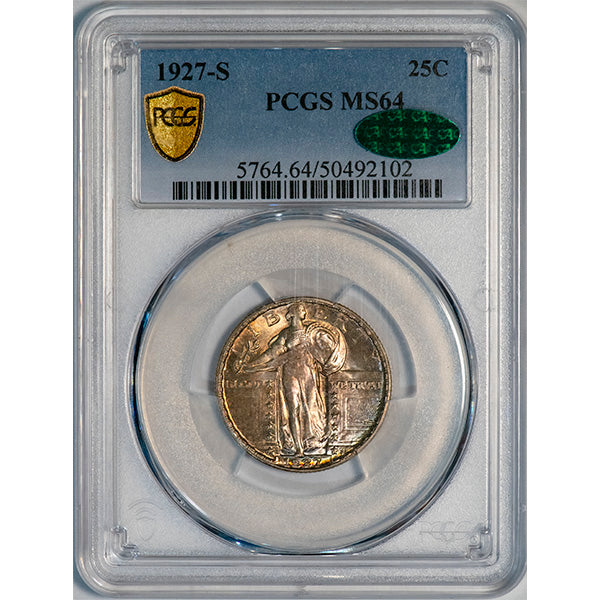 (5764) 1927-S 25C PCGS MS64 CAC Standing Liberty slab