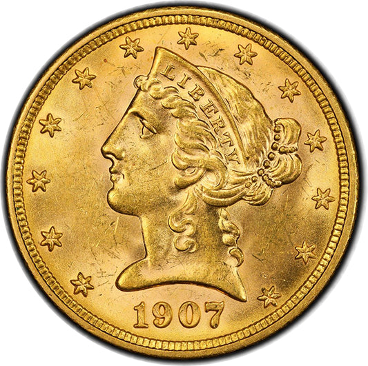 1907-D $5 PCGS MS64 obverse