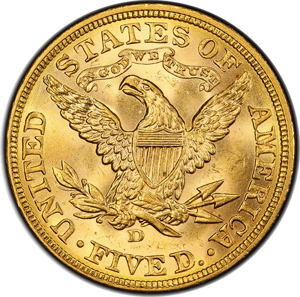 1907-D $5 PCGS MS64 reverse