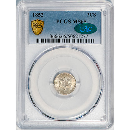 (3666) 1852 3CS PCGS MS65 CAC Three Cent Silver slab
