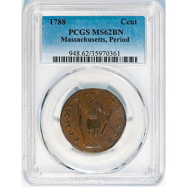1788 Cent Massachusetts, Period PCGS MS62BN slab
