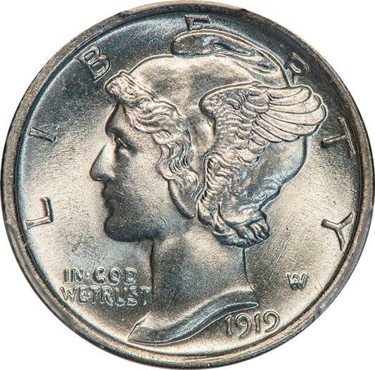 (4923) 1919 10C PCGS MS66+FB CAC obverse