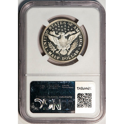 (6540) 1892 50C NGC PF67CAM Barber Half reverse slab