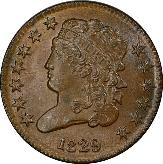 (1153) 1829 1/2C PCGS MS66BN CAC Liberty obverse