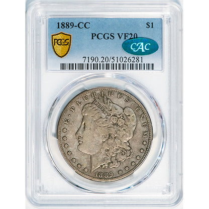 (7190) 1889-CC $1 PCGS VF20 CAC Morgan slab
