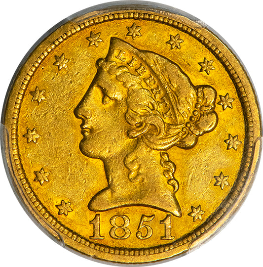 1851-O $5 PCGS XF45 CAC obverse