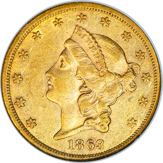 1863 $20 NGC AU55 obverse