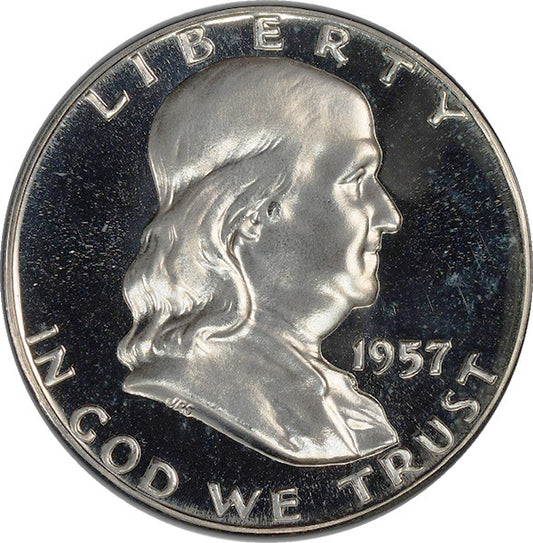 (6694) 1957 50C PCGS PR67DCAM Franklin obverse