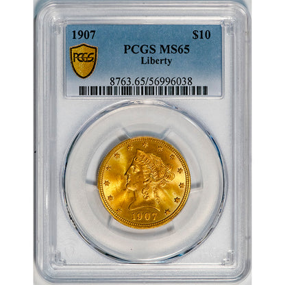 (8763) 1907 $10 PCGS MS65 Liberty slab