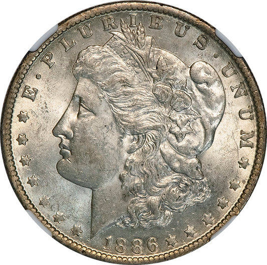 (7168) 1886-O $1 NGC AU58 CAC Morgan obverse