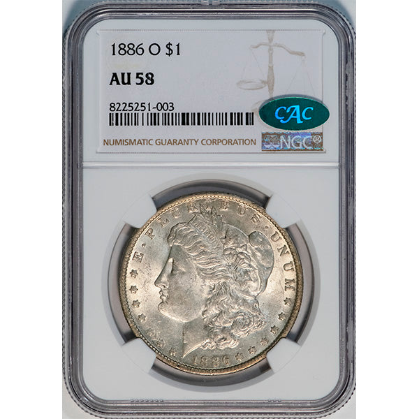 (7168) 1886-O $1 NGC AU58 CAC Morgan slab