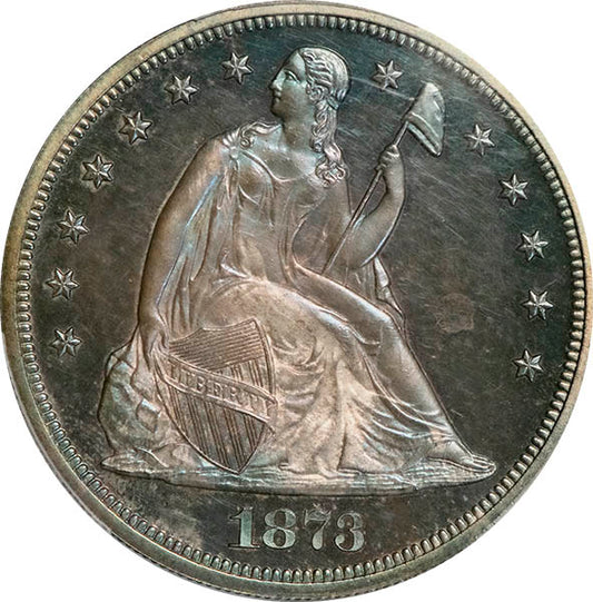 (7021) 1873 $1 PCGS PR64+ Seated Dollar obverse
