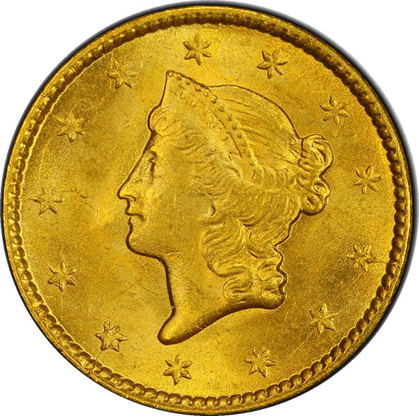 (7521) 1853 G$1 PCGS MS64 Liberty obverse