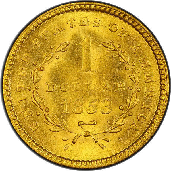 (7521) 1853 G$1 PCGS MS64 Liberty reverse
