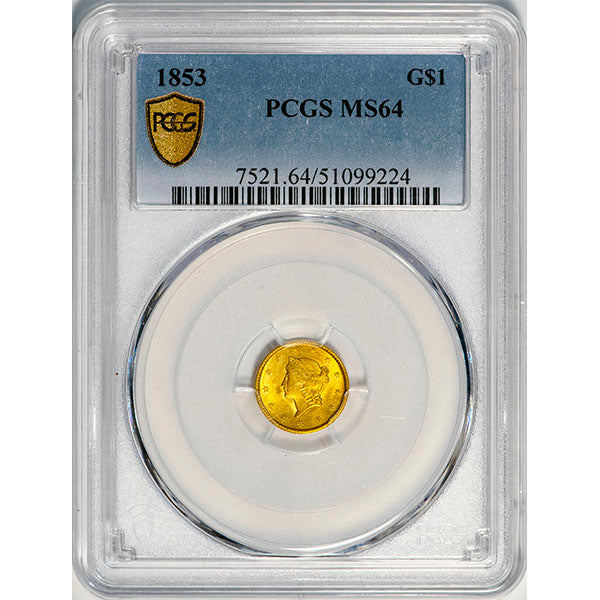 (7521) 1853 G$1 PCGS MS64 Liberty slab