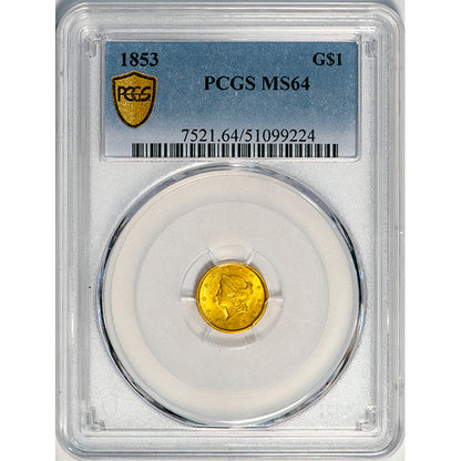 (7521) 1853 G$1 PCGS MS64 Liberty slab