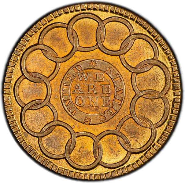 (919) 1787 Fugio 1C N-104-FF Brass New Haven Restrike PCGS MS65