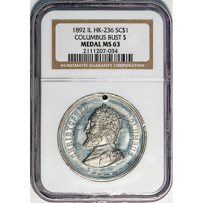 1892 SC$1 IL HK-236 Columbus NGC MS63 slab