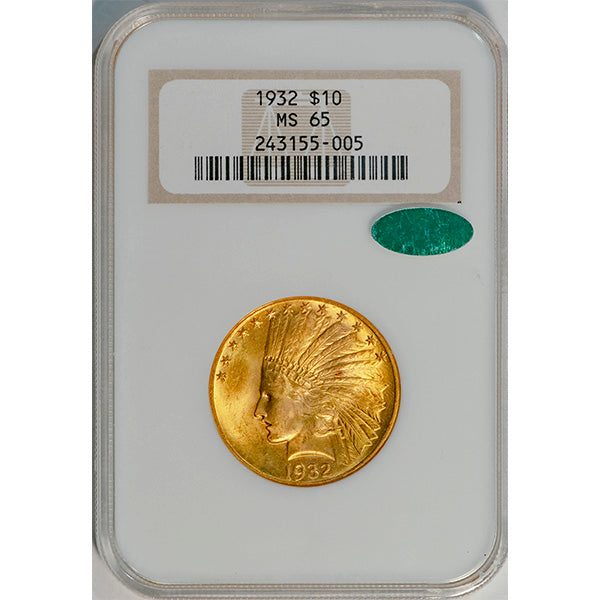(8884) 1932 $10 NGC MS65 CAC Indian slab