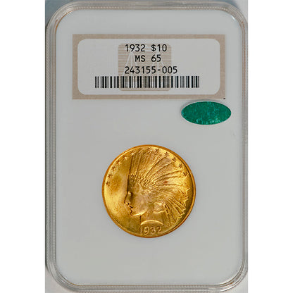 (8884) 1932 $10 NGC MS65 CAC Indian slab