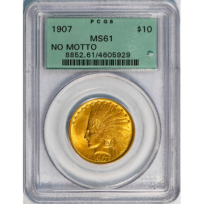 (8852) 1907 $10 PCGS MS61 No Motto Indian slab