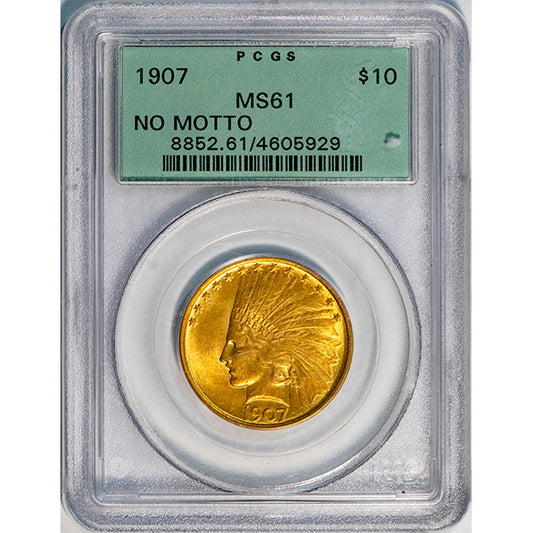 (8852) 1907 $10 PCGS MS61 No Motto Indian slab