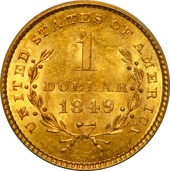 (7502) 1849 G$1 PCGS MS62 Gold Dollar reverse