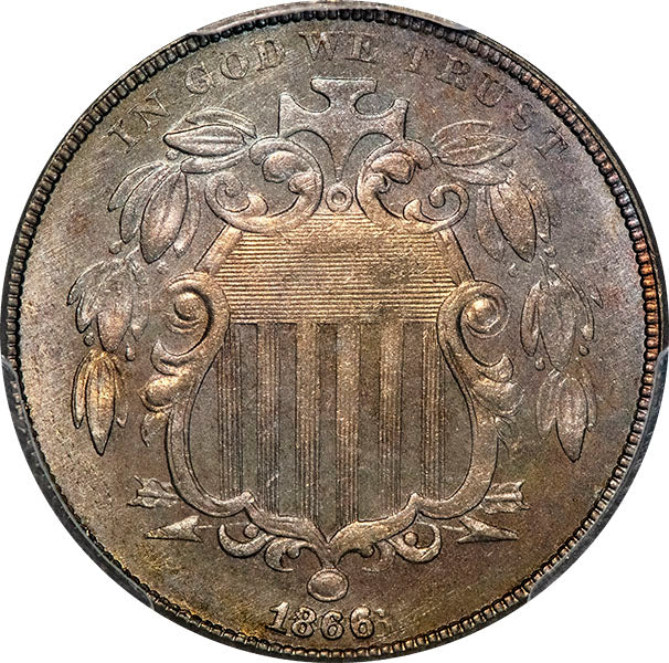 (3791) 1866/1866 5C PCGS MS64 Rays obverse