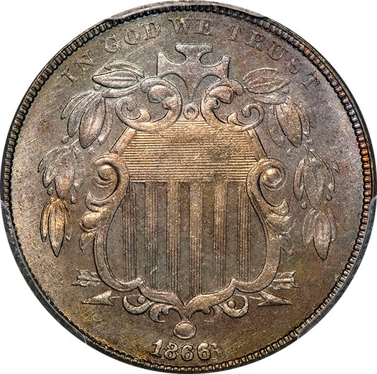 (3791) 1866/1866 5C PCGS MS64 Rays obverse