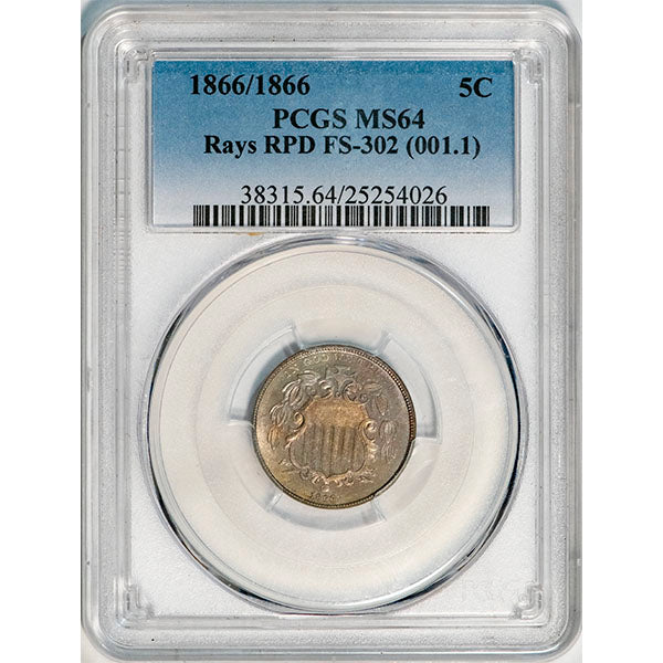 (3791) 1866/1866 5C PCGS MS64 Rays slab