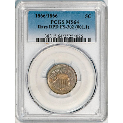 (3791) 1866/1866 5C PCGS MS64 Rays slab