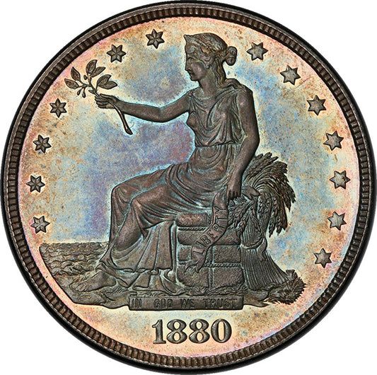 (7060) 1880 T$1 PCGS PR64+ Gold CAC obverse