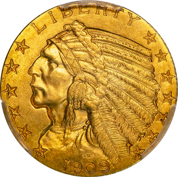 (8513) 1909 $5 PCGS MS65+ CAC Indian obverse