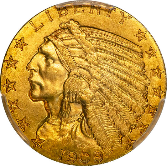 (8513) 1909 $5 PCGS MS65+ CAC Indian obverse