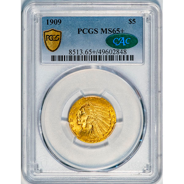 (8513) 1909 $5 PCGS MS65+ CAC Indian slab