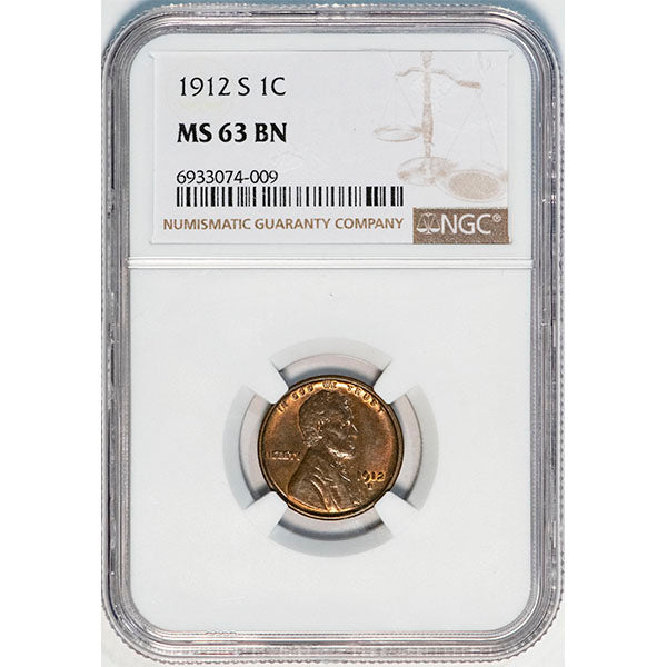 (2456) 1912-S 1C NGC MS63BN Lincoln slab