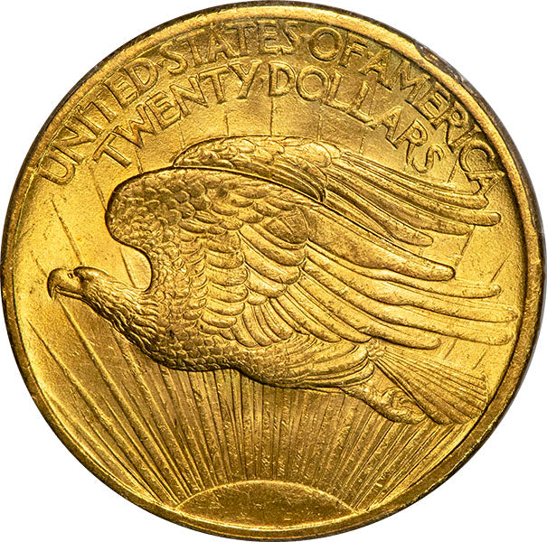 (9142) 1908 $20 PCGS MS64 No Motto Saint reverse