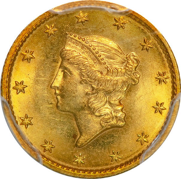 (7501) 1849 G$1 PCGS MS64 No L Gold Dollar obverse