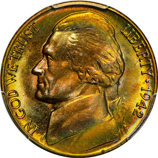 (4100) 1942-D 5C PCGS MS67+FS Jefferson obverse