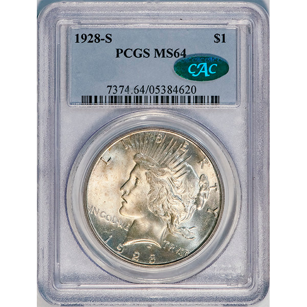 (7374) 1928-S $1 PCGS MS64 CAC Peace slab