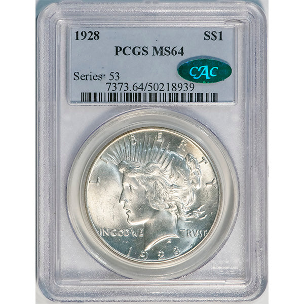 (7373) 1928 $1 PCGS MS64 CAC Peace slab