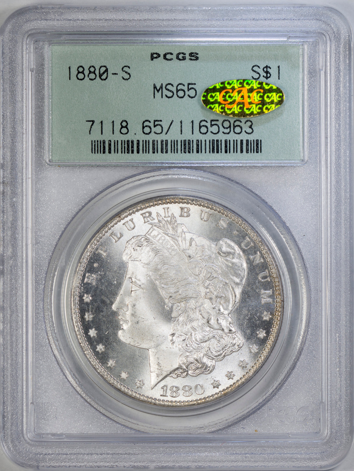 (7118) 1880-S $1 PCGS MS65 Gold CAC