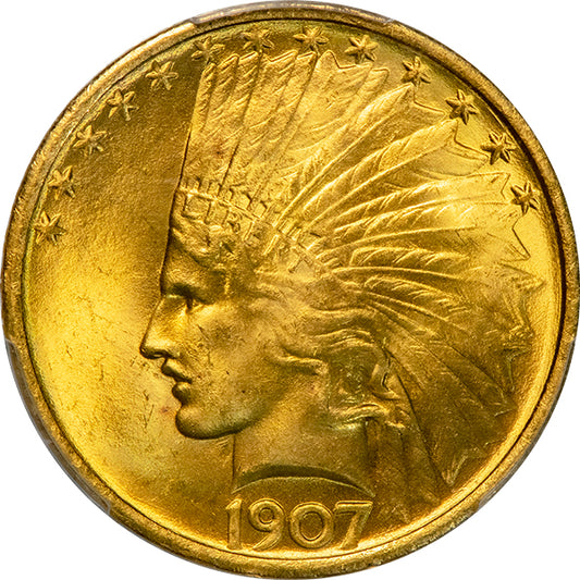 (8852) 1907 $10 PCGS MS64+ CAC Indian obverse