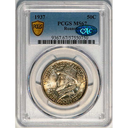 (9367) 1937 50C Roanoke PCGS MS67 CAC