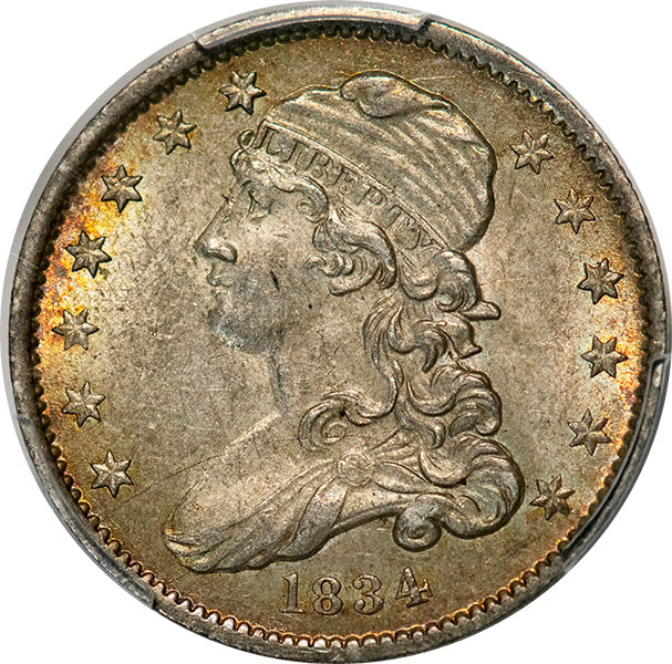 (5353) 1834 25C PCGS MS62 CAC